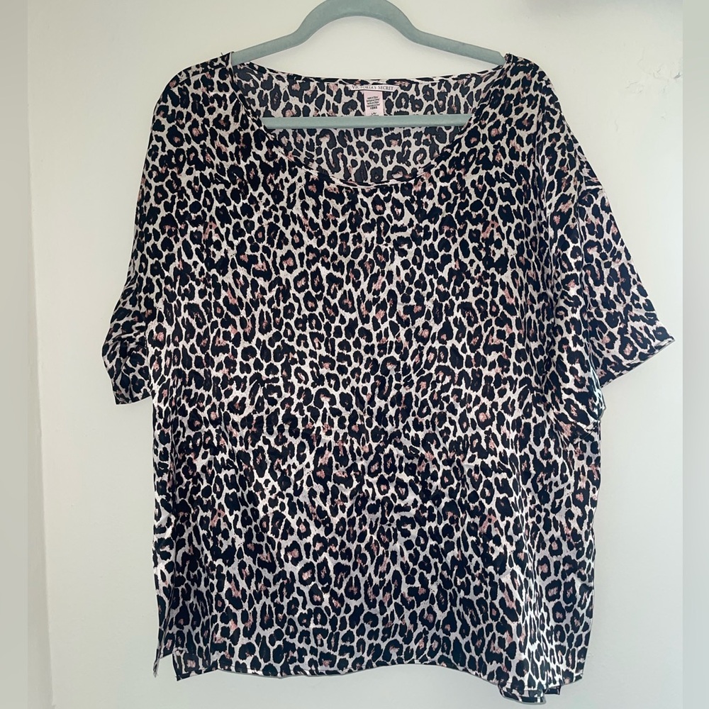 Victoria's Secret Black and Pink Leopard Blouse